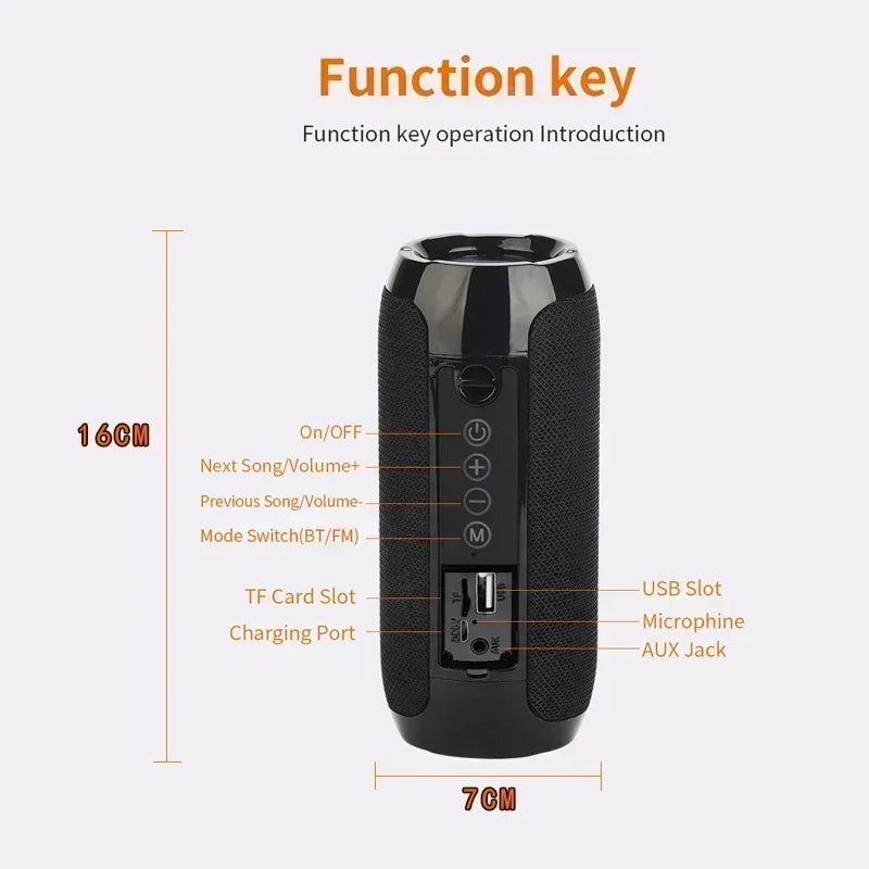 Wireless Portable Bluetooth Speaker with Subwoofer, Waterproof Outdoor Stereo Surround Sound and FM Radio Support