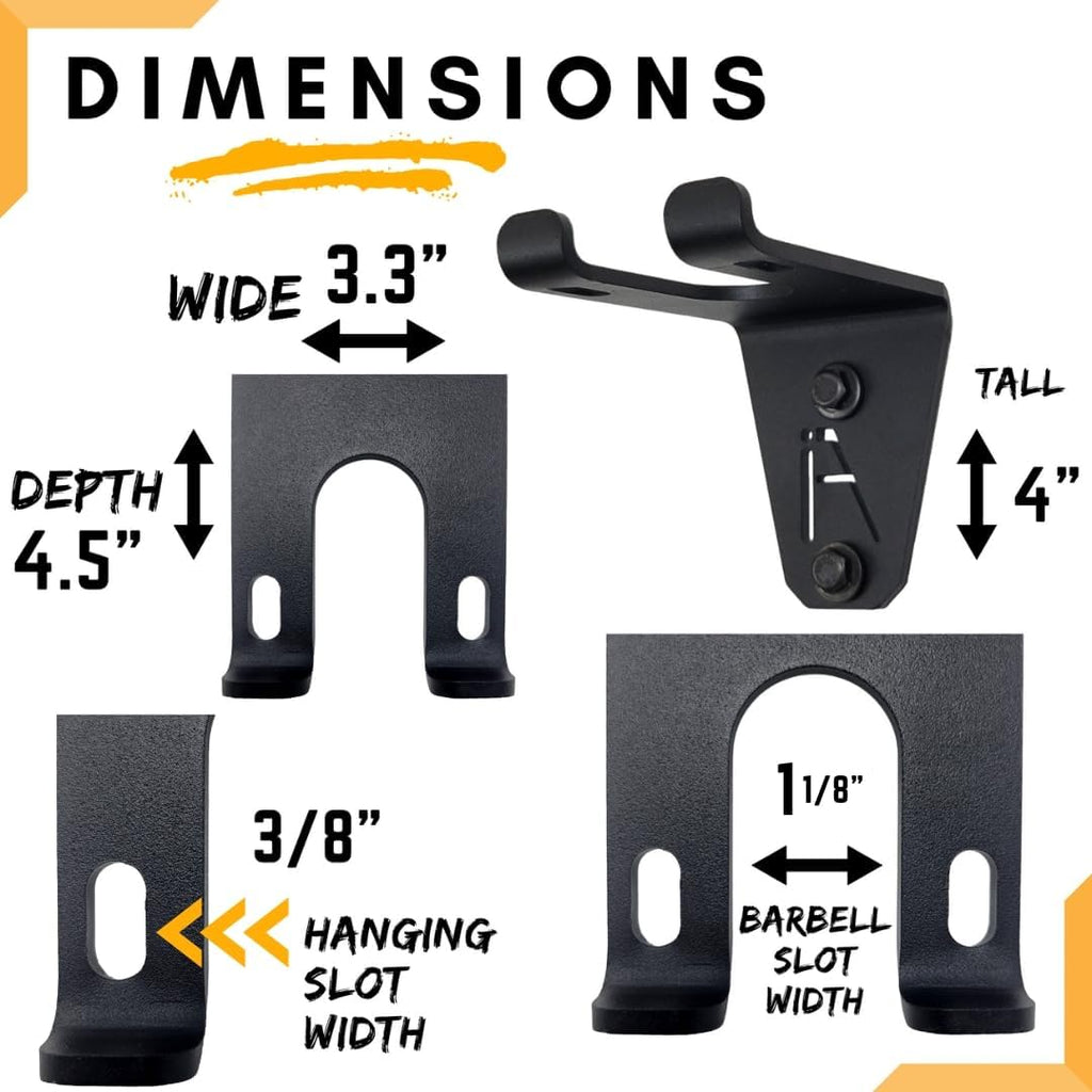 Alpha Barbell Wall Mount Storage System - 100+ Pound Capacity Multi-Purpose Holder for Standard Olympic Barbells - Dimensions: 4.25 x 6.75 x 7.25 Inches - Includes Hardware