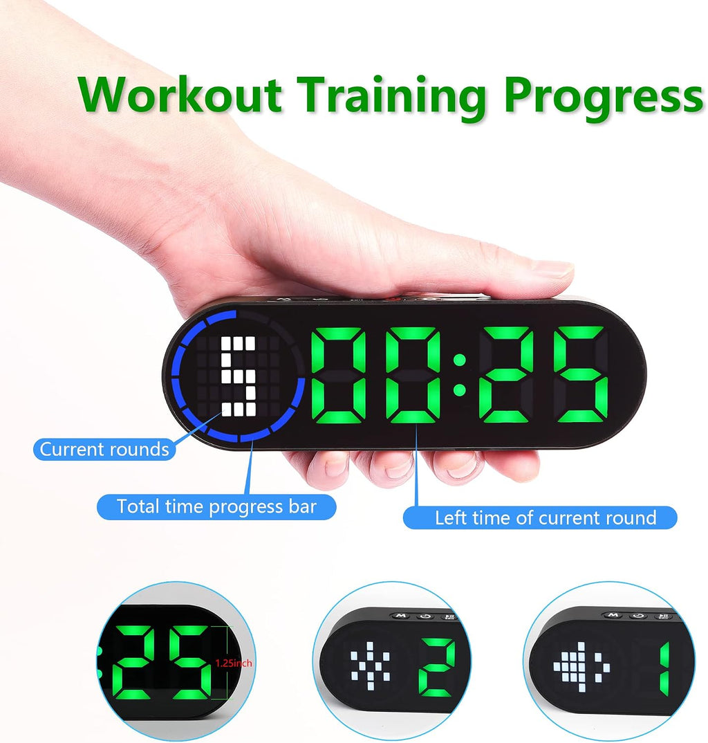 Portable Interval Timer for Home Workouts with Progress Bar and Rounds, Ideal for Boxing, HIIT, Tabata, and EMOM Training, Rechargeable Battery Powered