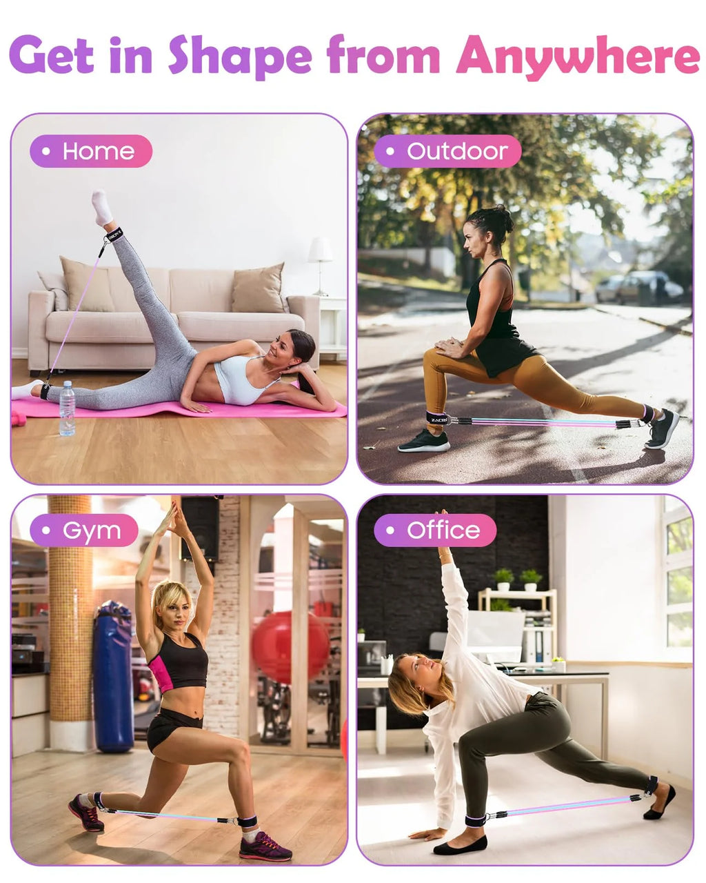 Ankle Resistance Bands Set - 3-Level Adjustable Tube Bands with Cuffs for Leg and Glute Workouts, Ideal for Home Gym Fitness Training for Men and Women