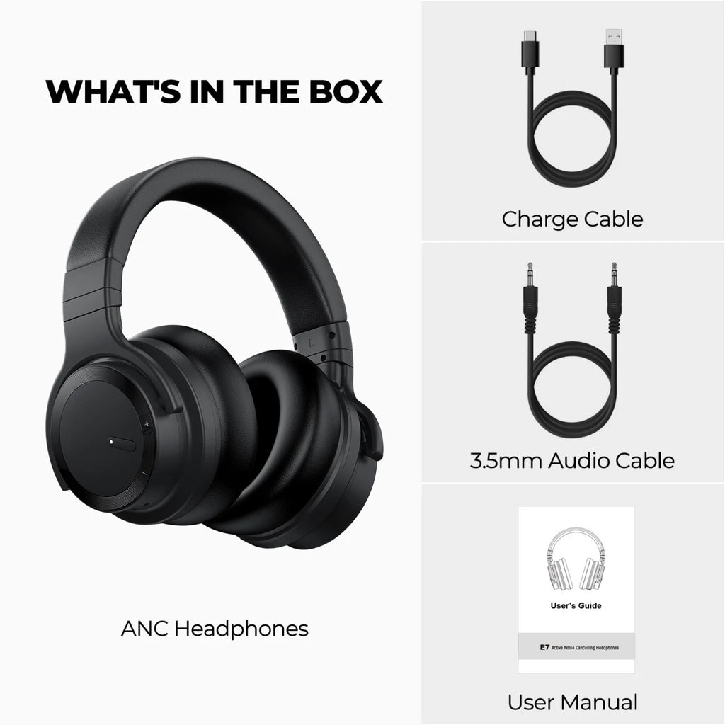 Bluetooth Noise-Cancelling Over-Ear Headphones with Microphone - Wireless and Wired Connectivity for TV and PC