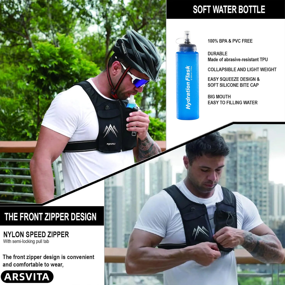 Reflective Running Vest with 500ml Hydration Bottle, Adjustable Waistband, Breathable Fabric, and Chest Pack Holder for Men and Women