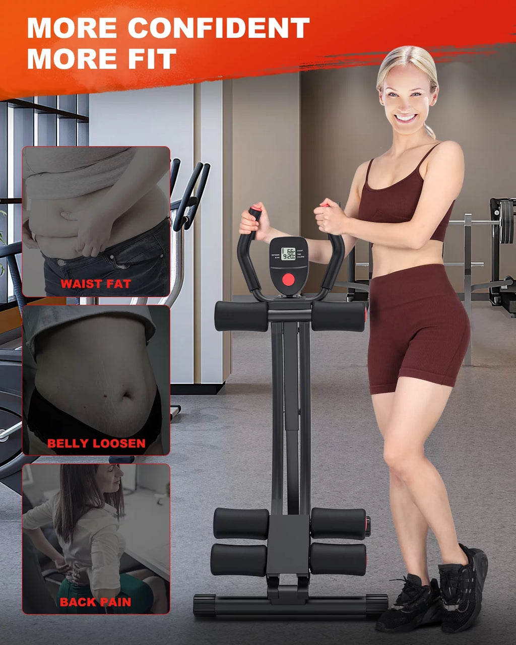 Foldable Ab Machine - Core and Abdominal Trainer for Home Gym, Supports Up to 440 lbs, Equipped with LCD Display