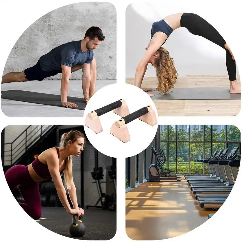 20cm Wooden Parallettes Push-Up Bars - Set of 2, Non-Slip Base Calisthenics Equipment for Home Fitness and Strength Training for Men and Women