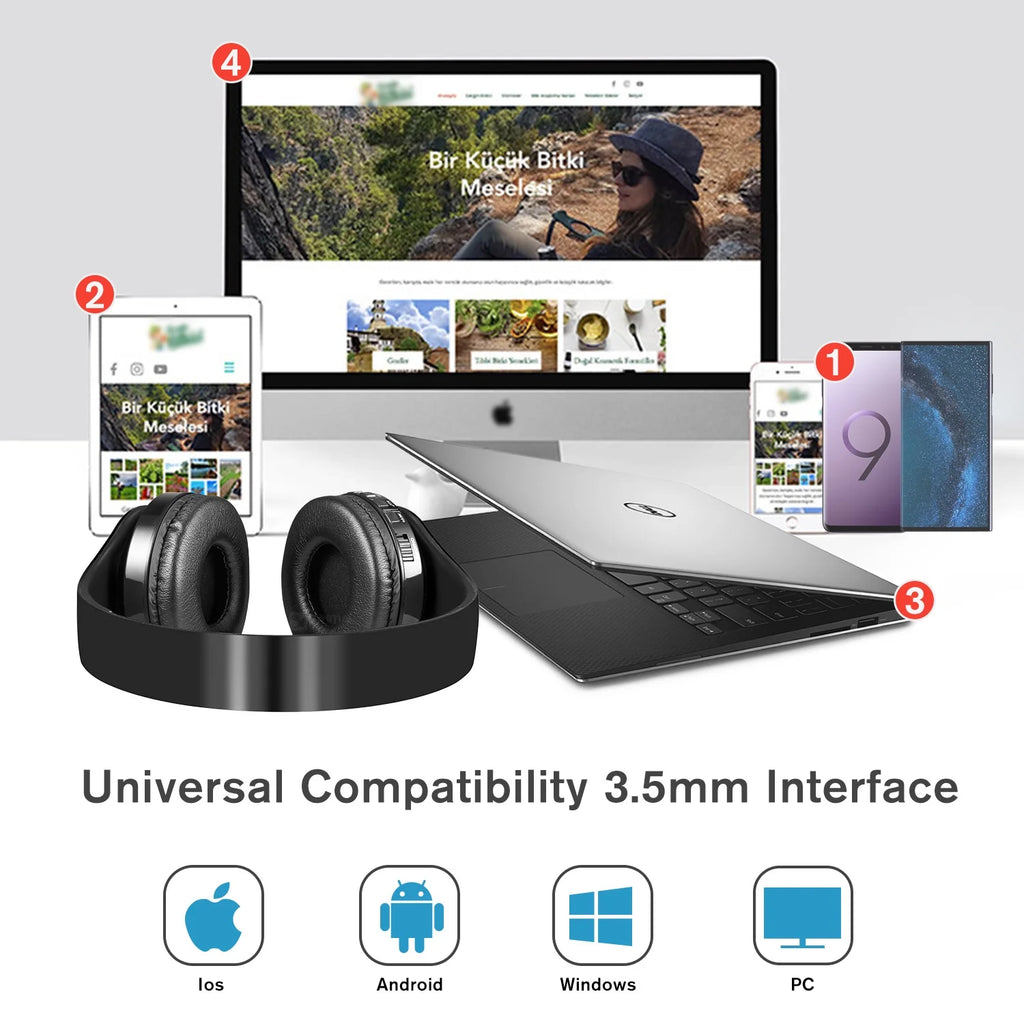 LUXMO Wireless Over-Ear Bluetooth Headphones with Noise Cancelling, Foldable Stereo Design, Integrated Microphone, Rechargeable for PC, Laptops, and Smartphones
