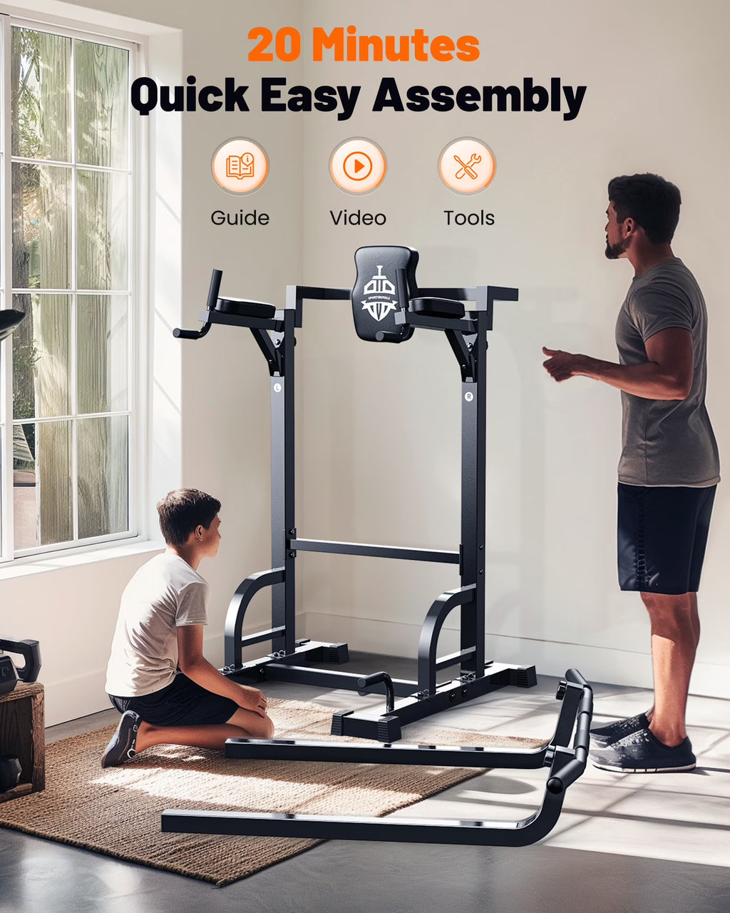 Sportsroyals Adjustable Power Tower - 400 lbs Maximum Weight Capacity, Dip Station, Pull-Up Bar, Power Rack, and Push-Up Resistance Band for Home Gym