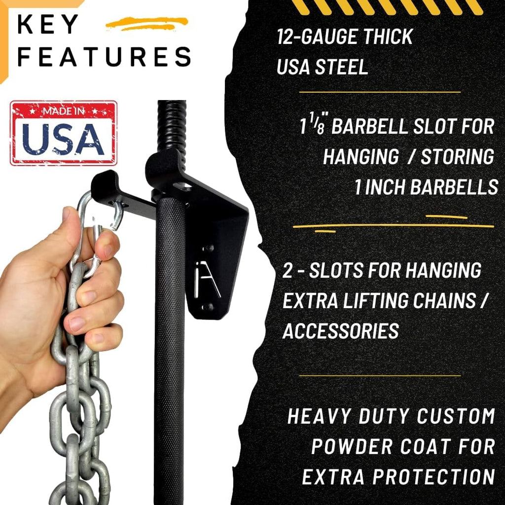 Alpha Barbell Wall Mount Storage System - 100+ Pound Capacity Multi-Purpose Holder for Standard Olympic Barbells - Dimensions: 4.25 x 6.75 x 7.25 Inches - Includes Hardware