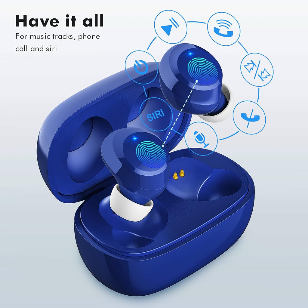 Premium True Wireless Earbuds with Bluetooth 5.1, Ergonomic In-Ear Fit, Enhanced Bass, 24-Hour Playback, Compact Charging Case, IPX7 Waterproof Rating, Perfect for Sports and Fitness, Blue