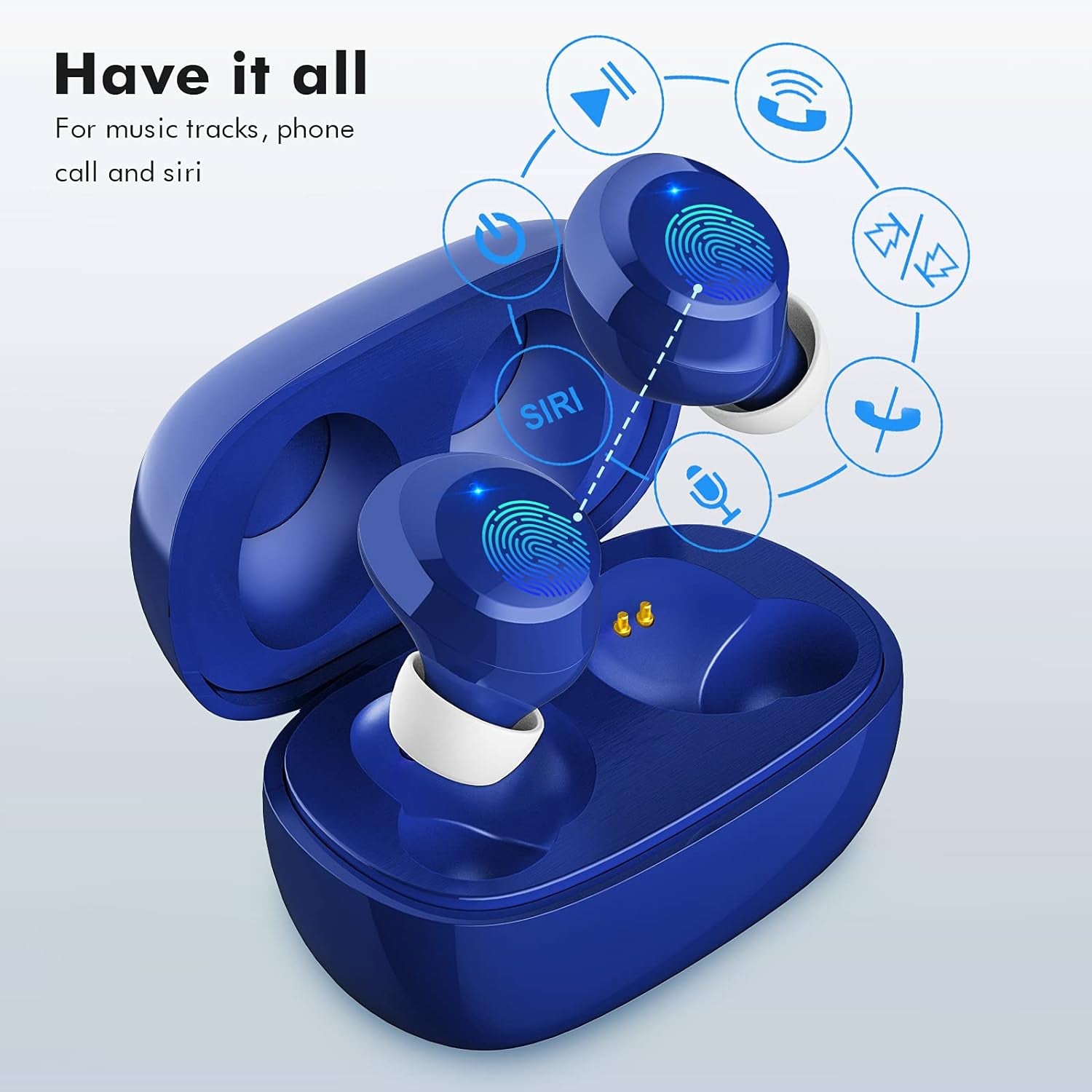 Premium True Wireless Earbuds with Bluetooth 5.1, Ergonomic In-Ear Fit, Enhanced Bass, 24-Hour Playback, Compact Charging Case, IPX7 Waterproof Rating, Perfect for Sports and Fitness, Blue