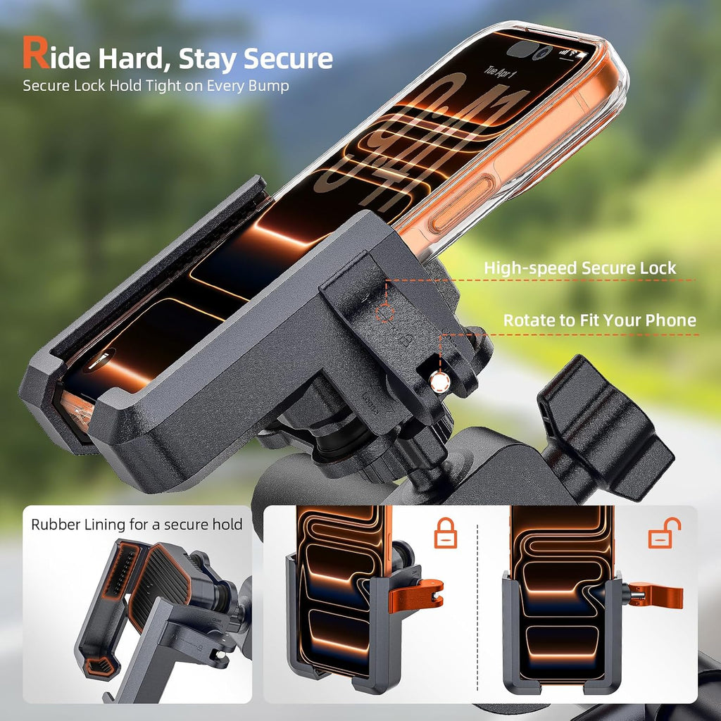 Anti-Vibration Motorcycle Phone Mount - Shockproof Handlebar Holder for E-Bikes, Electric Scooters, and Bicycles, Compatible with 4.7-7 Inch Phones