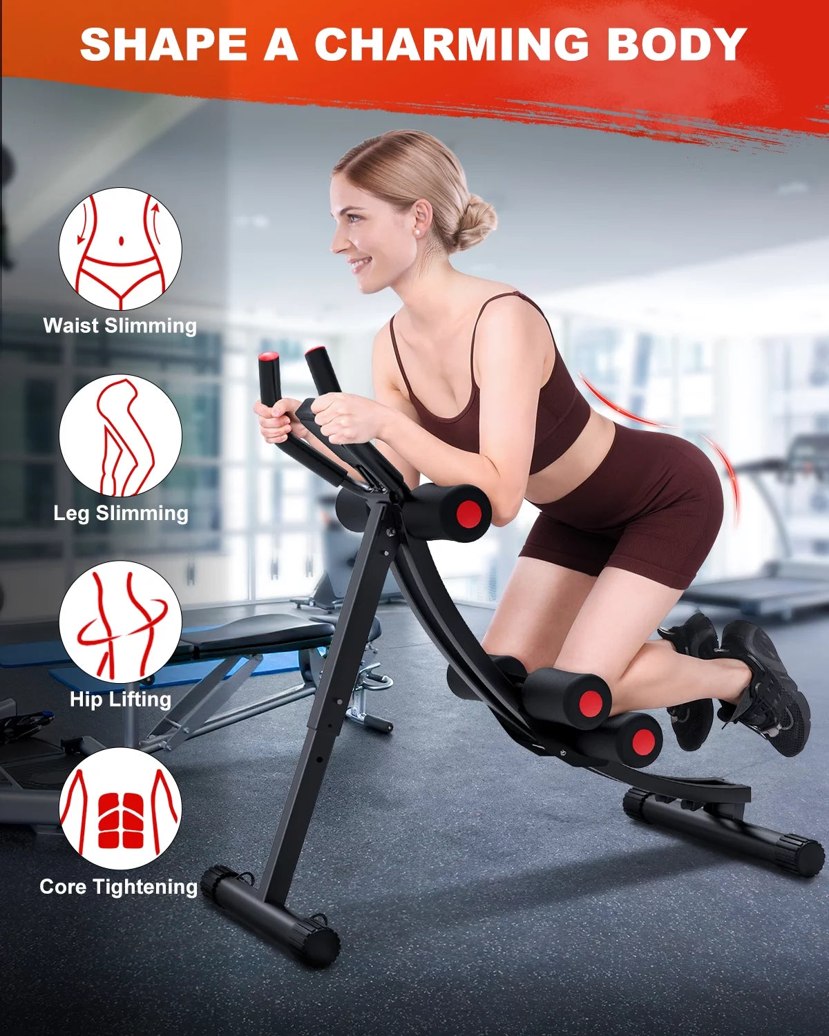 Foldable Ab Machine - Core and Abdominal Trainer for Home Gym, Supports Up to 440 lbs, Equipped with LCD Display