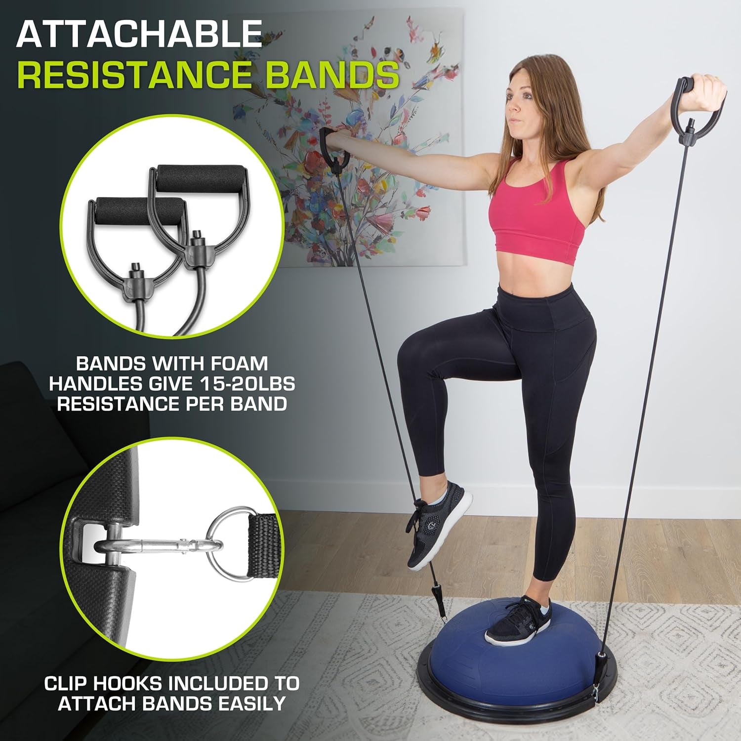Professional Balance Trainer Stability Half Ball with Resistance Bands and Pump for Yoga and Aerobic Home Gym Workouts