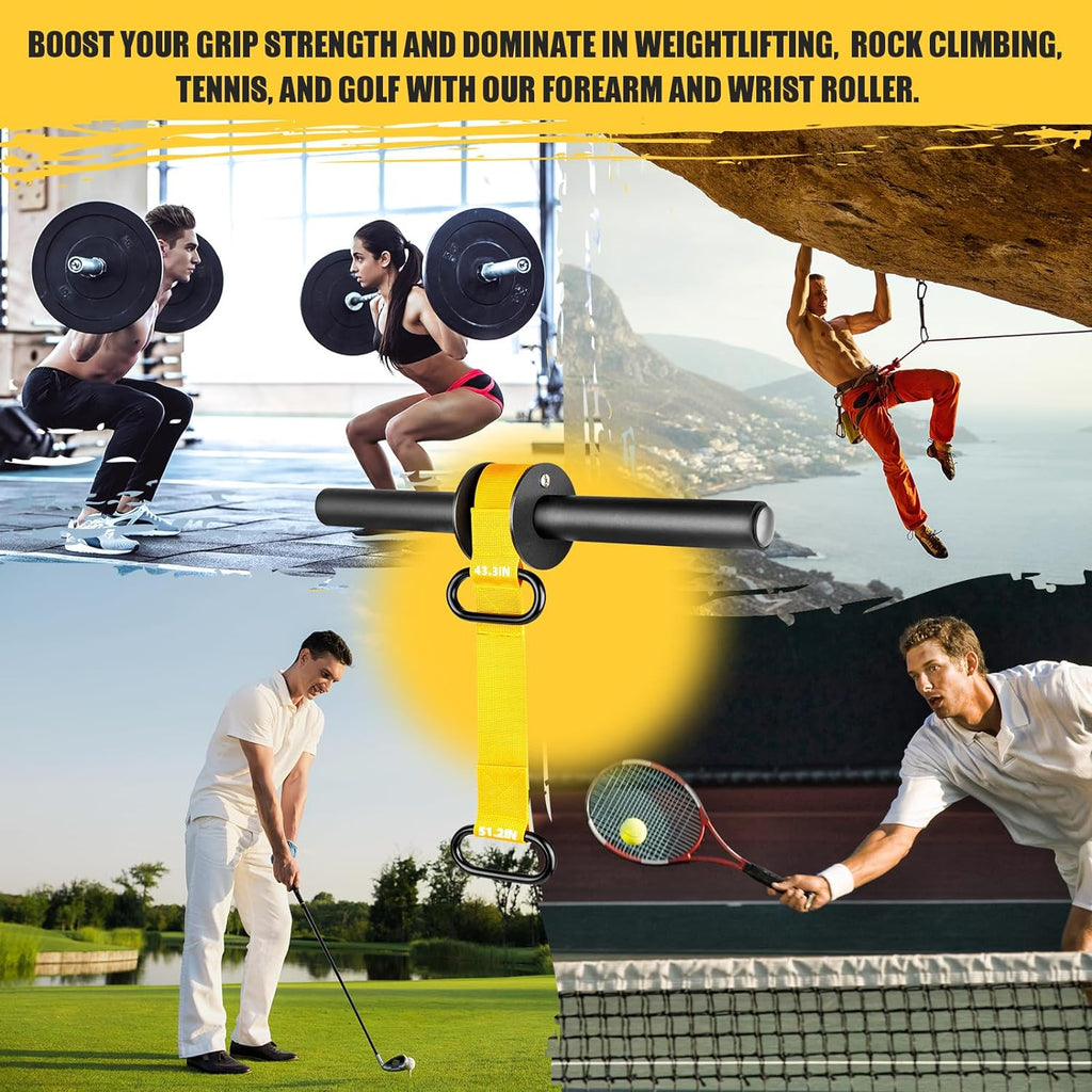 Forearm Strengthener and Wrist Roller with Ultra-Strong Nylon Webbing | Adjustable Lengths of 43.3" and 51.2" Featuring Dual Buckles, Quick Locking Mechanism, and Anti-Slip Grip Handles for Enhanced Strength Training