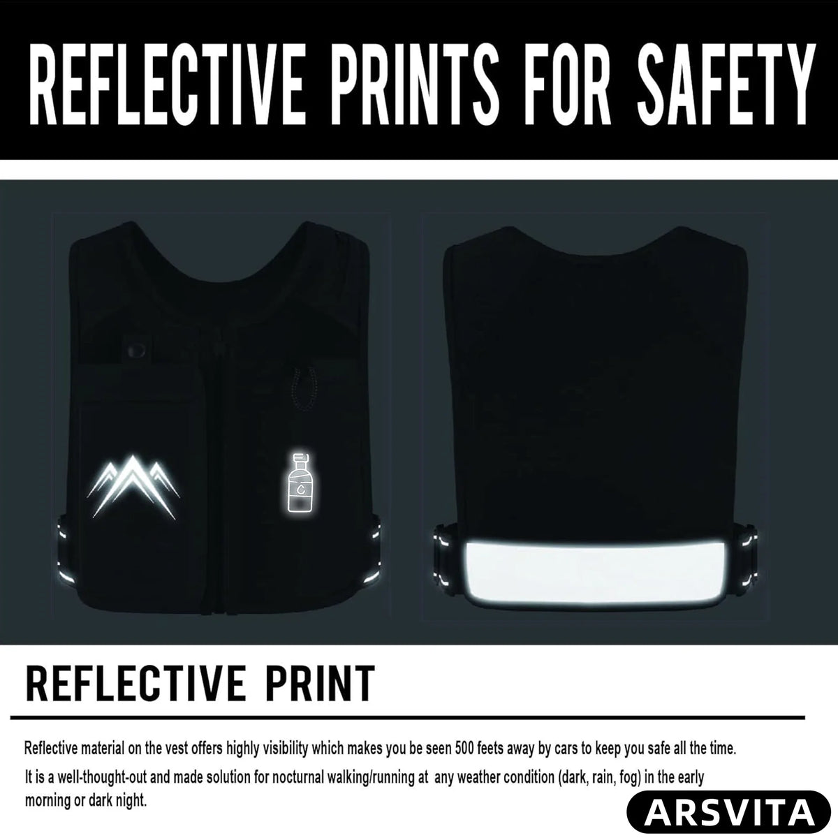 Reflective Running Vest with 500ml Hydration Bottle, Adjustable Waistband, Breathable Fabric, and Chest Pack Holder for Men and Women