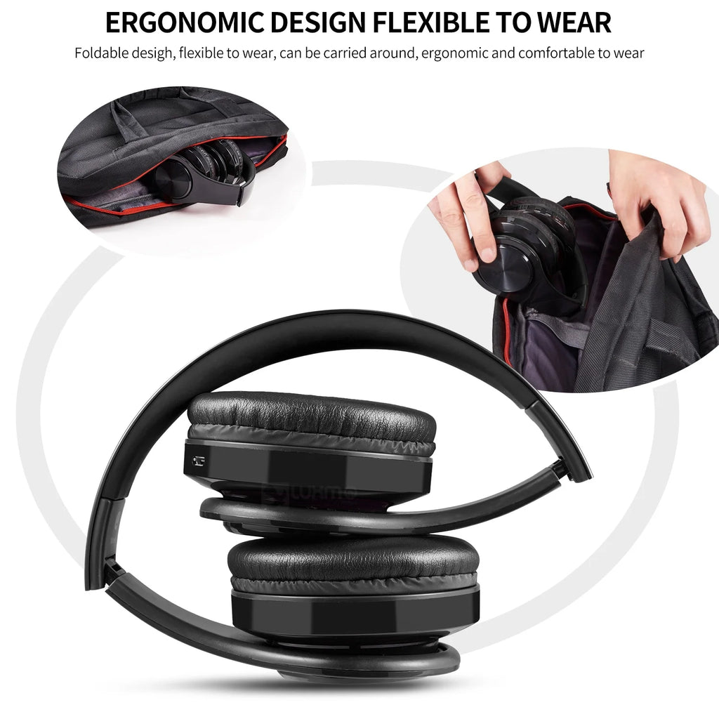 LUXMO Wireless Over-Ear Bluetooth Headphones with Noise Cancelling, Foldable Stereo Design, Integrated Microphone, Rechargeable for PC, Laptops, and Smartphones