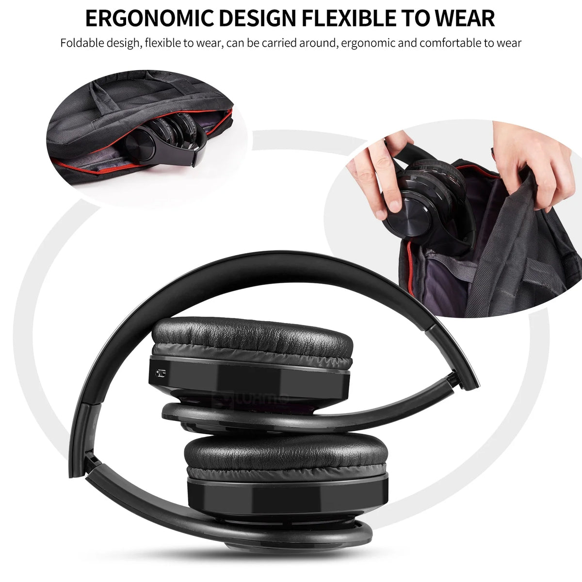 LUXMO Wireless Over-Ear Bluetooth Headphones with Noise Cancelling, Foldable Stereo Design, Integrated Microphone, Rechargeable for PC, Laptops, and Smartphones