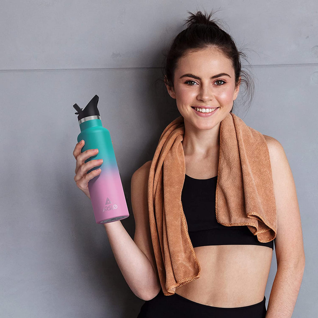 Premium Stainless Steel Double Wall Vacuum Insulated Water Bottle with Straw Lid - Keeps Beverages Cold for 24 Hours and Hot for 12 Hours, Ideal for Hiking and Sports Activities