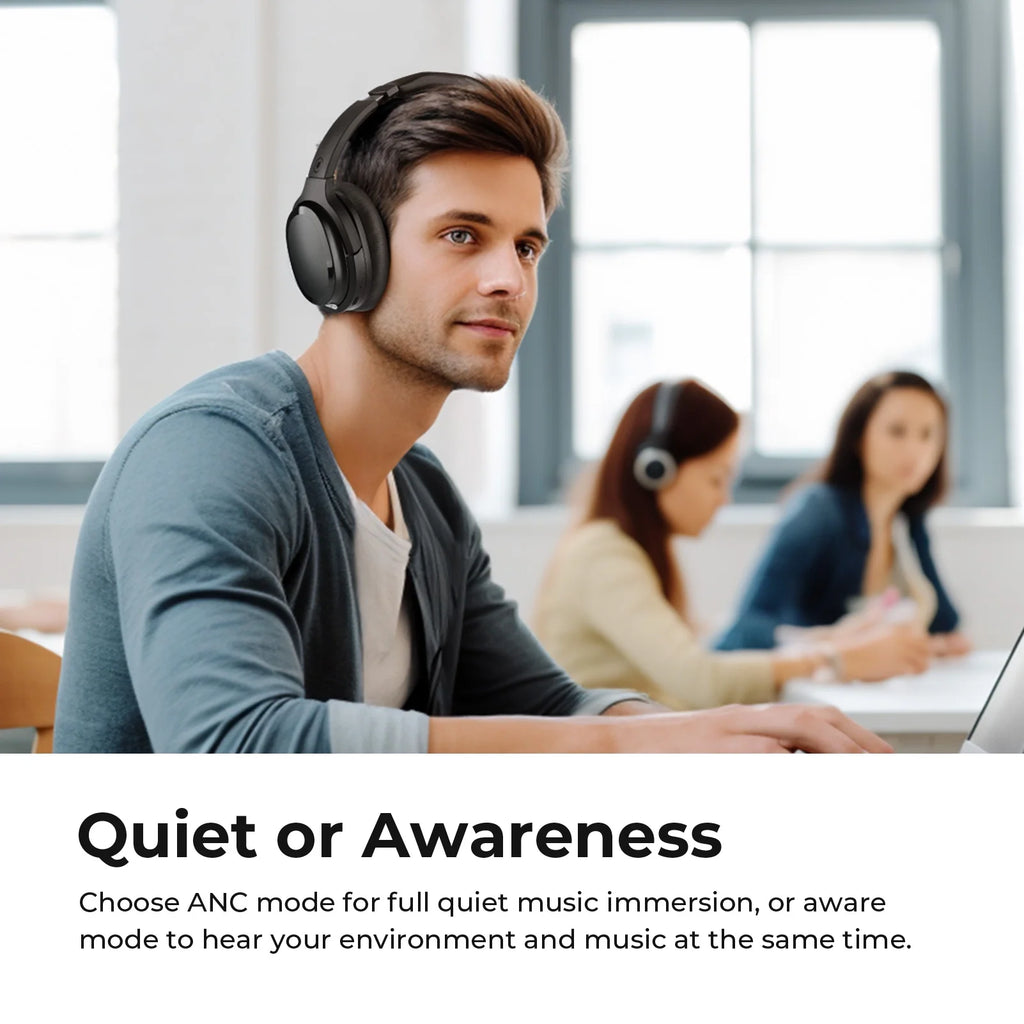 Premium Active Noise Cancelling Bluetooth Headphones with Microphone, Over-Ear Design, Comfortable Protein Earpads, 30 Hours Playtime, Foldable for Travel and Work - Black