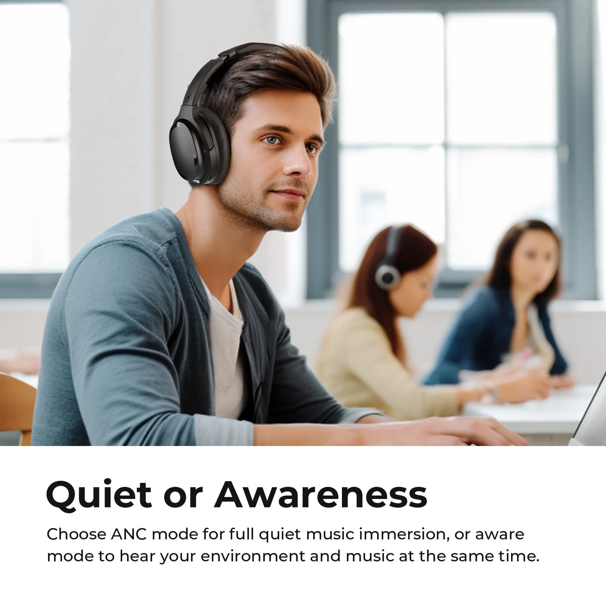 Premium Active Noise Cancelling Bluetooth Headphones with Microphone, Over-Ear Design, Comfortable Protein Earpads, 30 Hours Playtime, Foldable for Travel and Work - Black