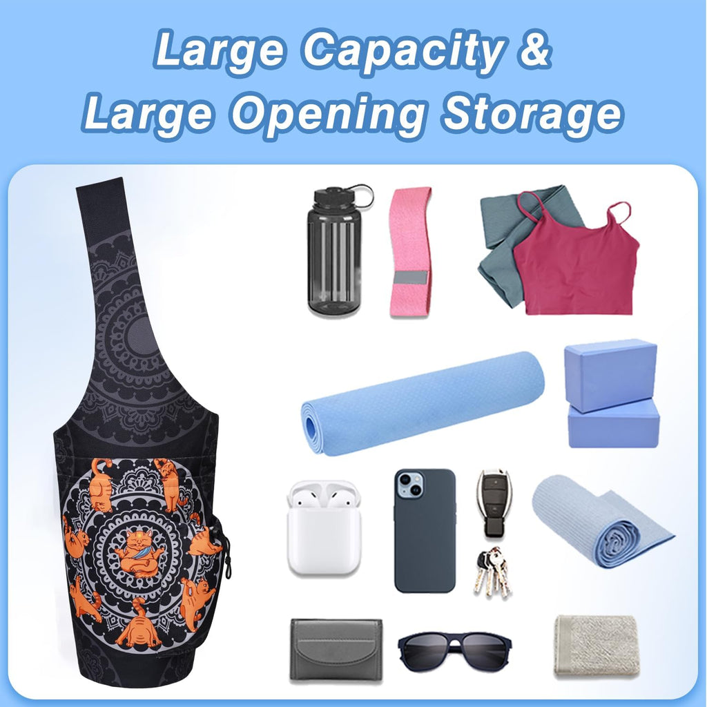 Yoga Mat Carrier Bag - Spacious Tote with Waterproof Zipper Pocket and Drawstring Water Bottle Holder, Compatible with Most Yoga Mat Sizes
