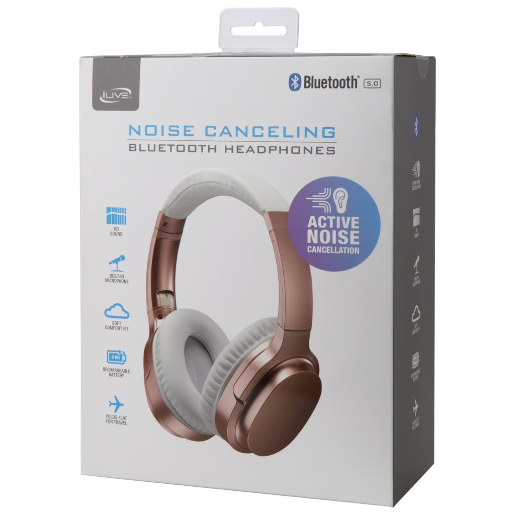 iLive IAHN40RGD Bluetooth Over-Ear Headphones with Noise Cancellation - Rose Gold