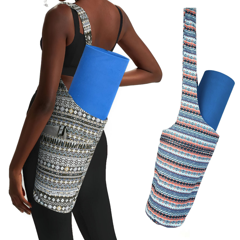 Yoga Mat Carrier Bag with Large Side Pocket and Long Strap - Fits Most Sizes
