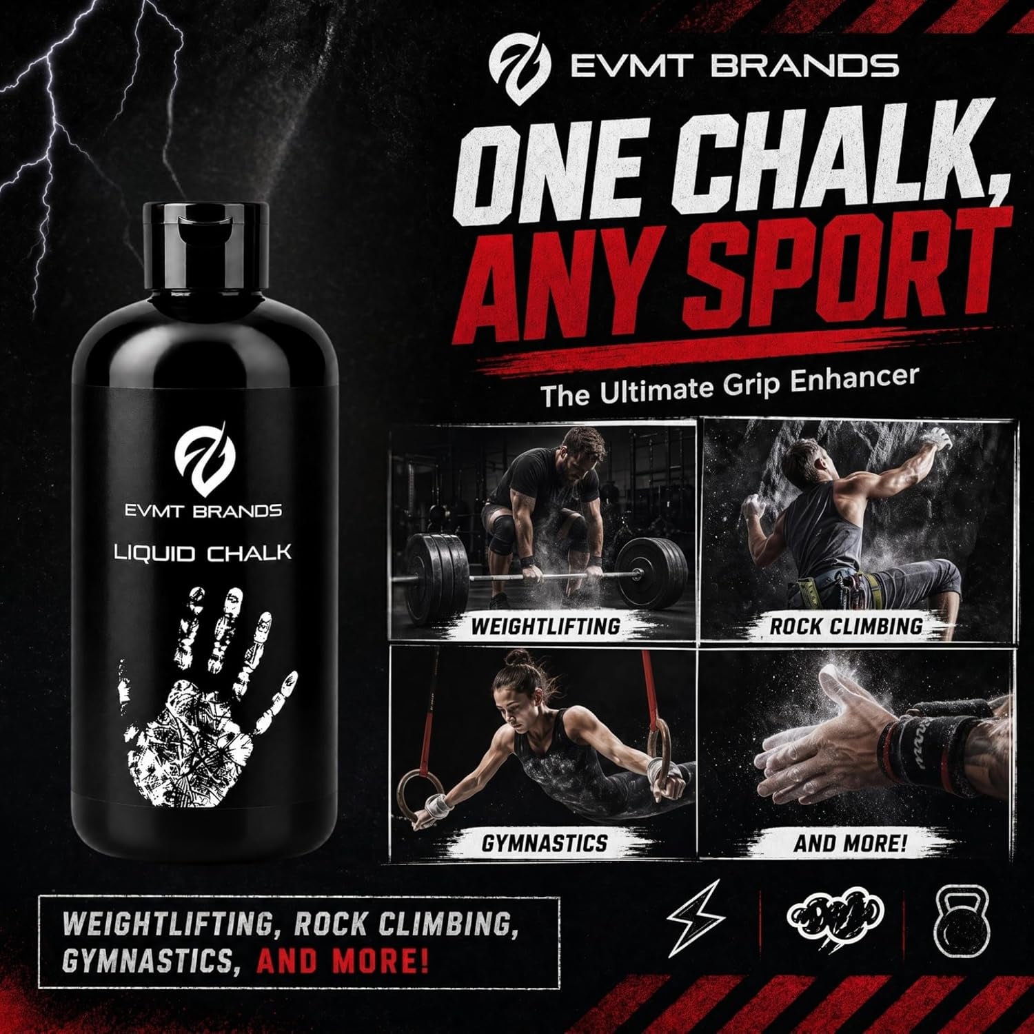 Liquid Chalk, Mess Free Gym Chalk for Weightlifting, Gymnastics, Rock Climbing, Dancing. Sweat Resistant and Long Lasting for Stronger Grip.