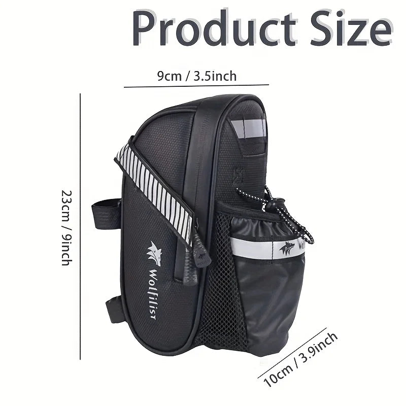 WOLFILIST Waterproof Bike Seat Bag with Reflective Water Bottle Holder - Ultra-Light Bicycle Saddle Bag Accessories