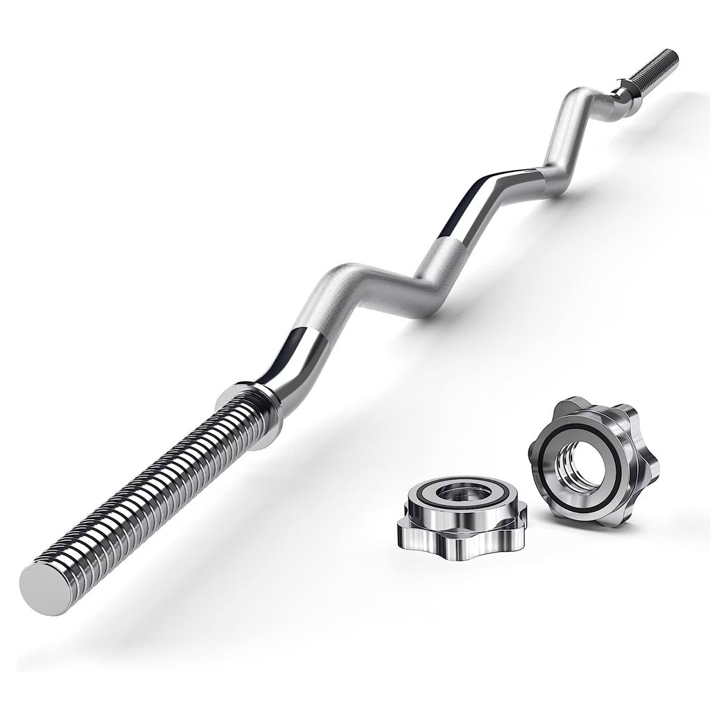 47-Inch Curl Bar with Collars for Standard 1-Inch Weight Plates, 440-Pound Weight Capacity, Silver Finish