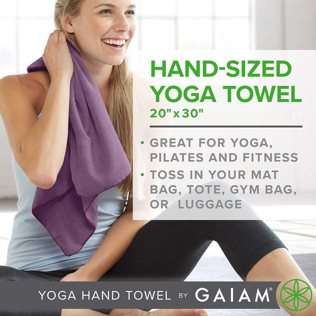 Gaiam Yoga Hand Towel, Microfiber, 30"X20" (Black/White)