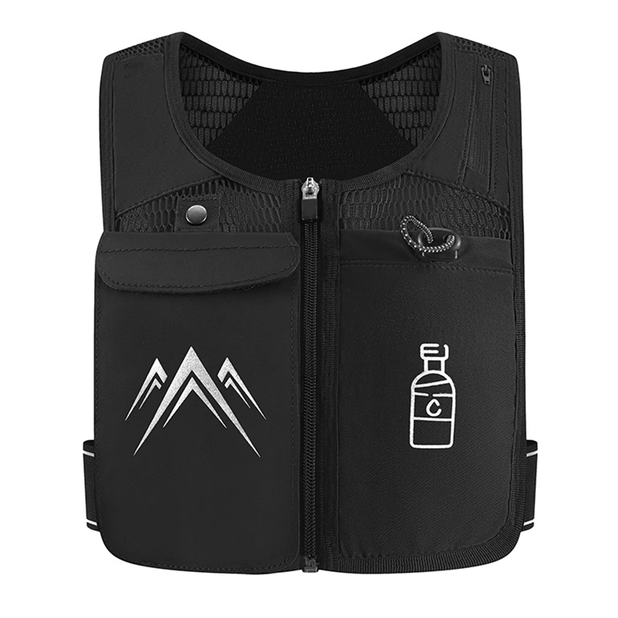 Reflective Running Vest with 500ml Hydration Bottle, Adjustable Waistband, Breathable Fabric, and Chest Pack Holder for Men and Women