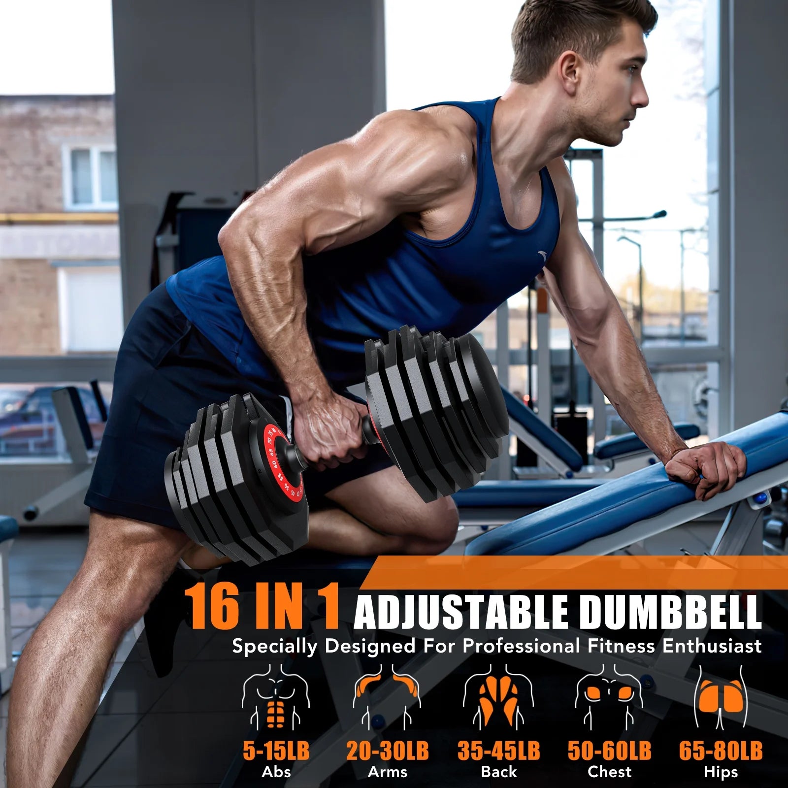 Adjustable Dumbbell Set - 160 lbs (80 lbs x 2) with 16 Weight Configurations for Comprehensive Home Workouts