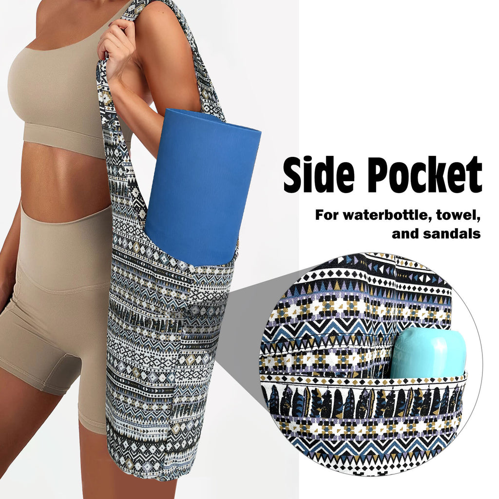 Yoga Mat Carrier Bag with Large Side Pocket and Long Strap - Fits Most Sizes