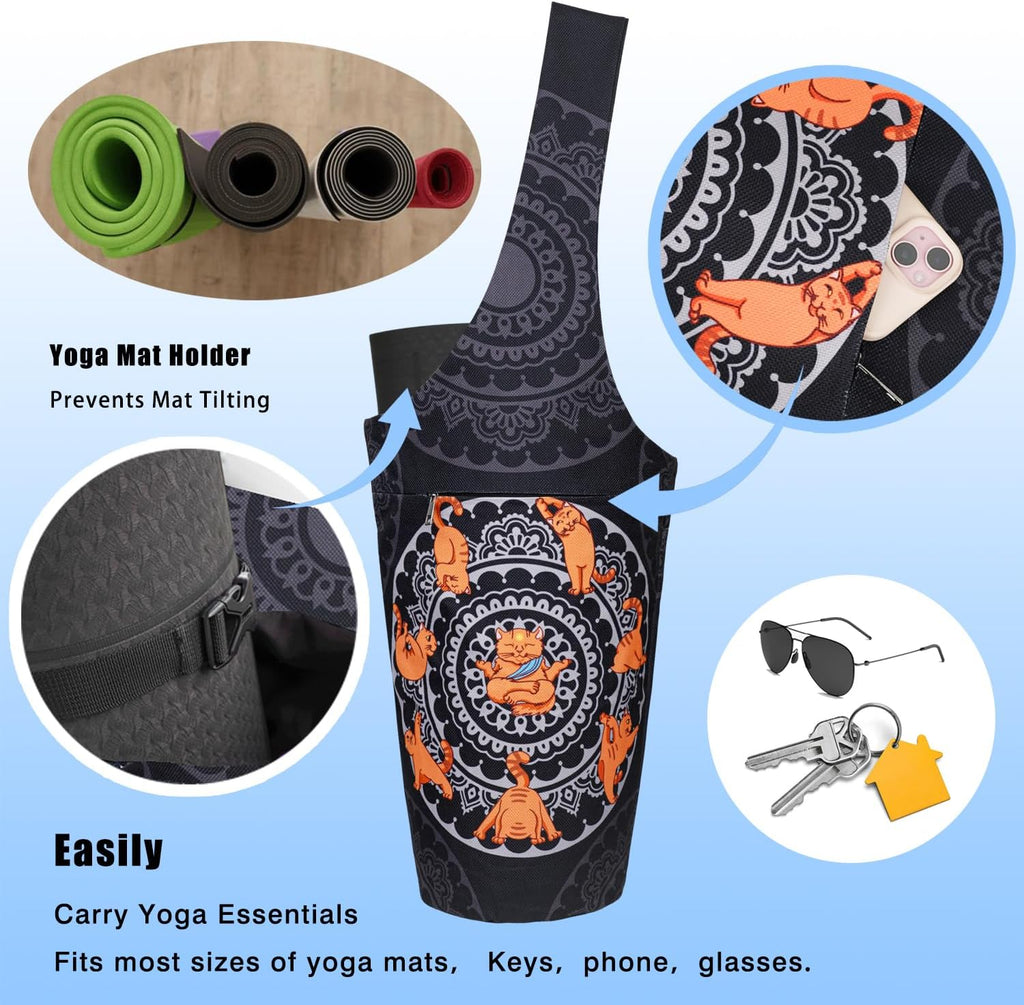 Yoga Mat Carrier Bag - Spacious Tote with Waterproof Zipper Pocket and Drawstring Water Bottle Holder, Compatible with Most Yoga Mat Sizes
