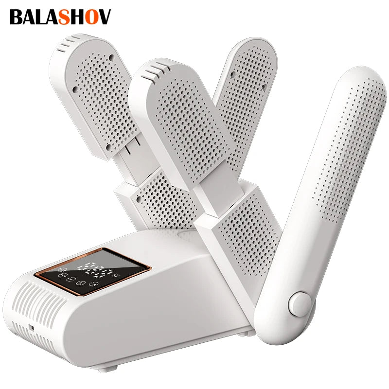 Portable Electric Shoe and Boot Dryer with 180° Folding Design and Smart Display for Footwear, Gloves, Hats, Socks, and Ski Boots