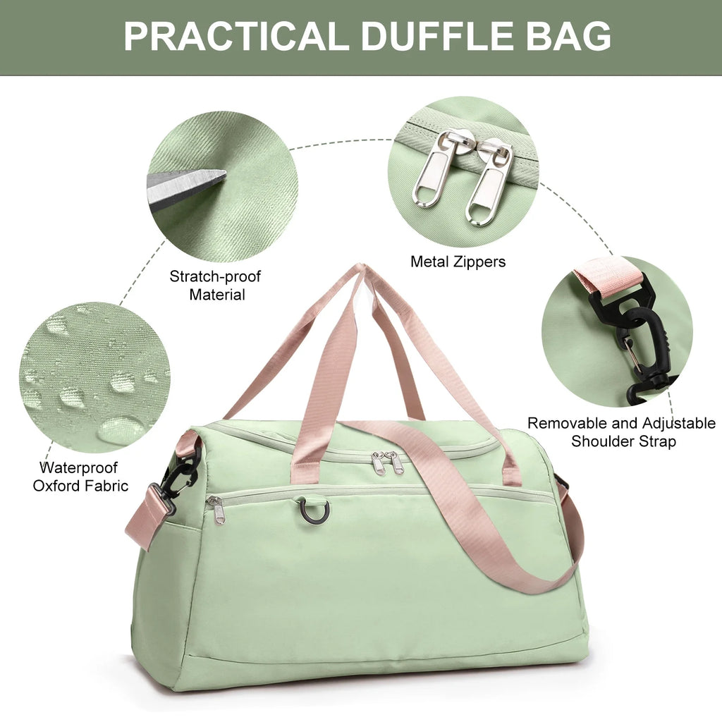 Premium Waterproof Travel Duffle Bag with Shoe Compartment and Wet Pocket for Gym, Sports, Weekend Getaways, and Yoga - Green