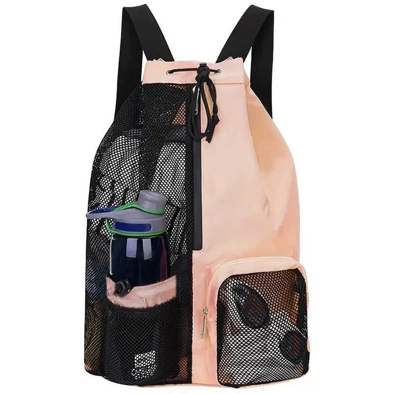 Mesh Drawstring Swim Bag with Wet Pocket - Versatile Backpack for Swimming, Gym, and Fitness Activities