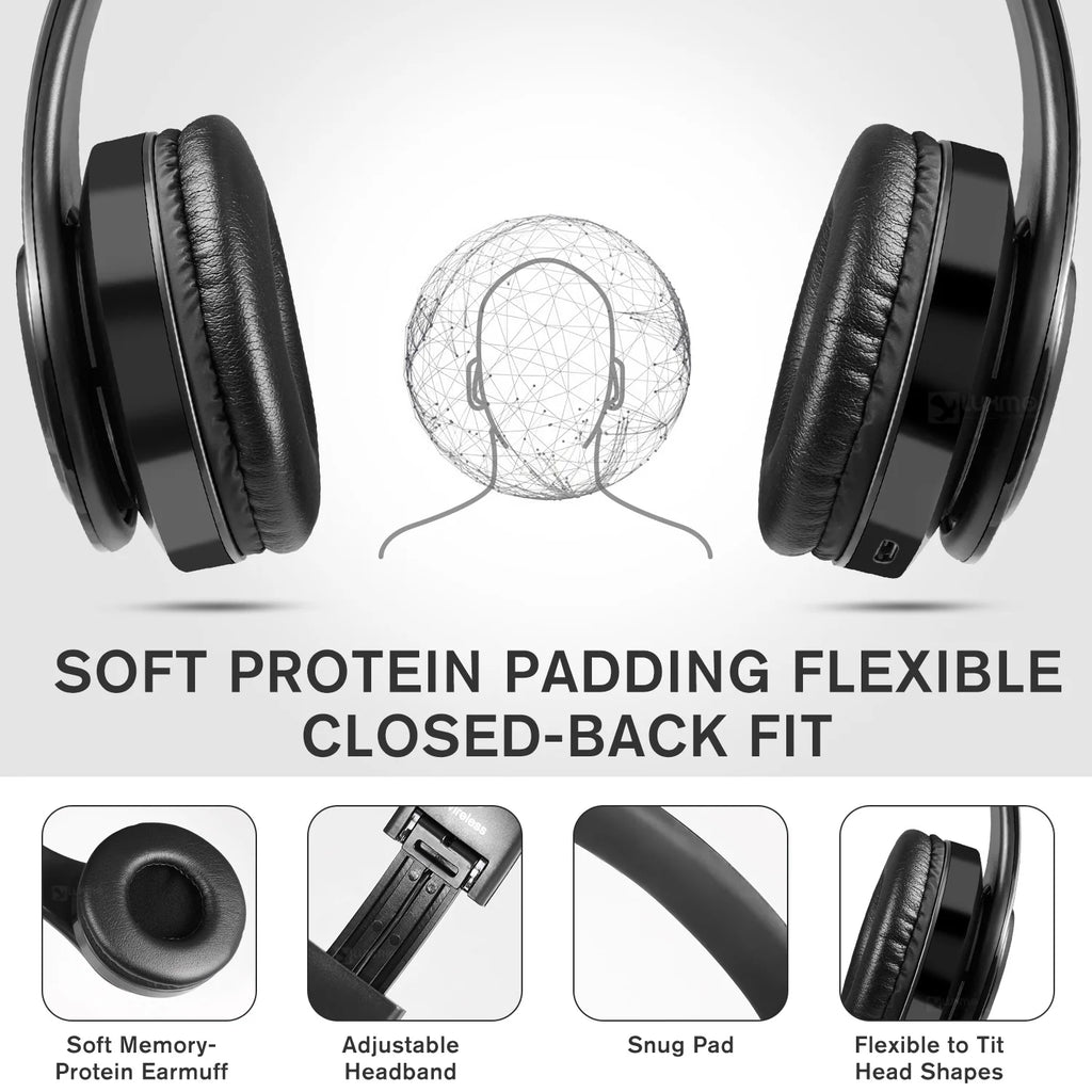 LUXMO Wireless Over-Ear Bluetooth Headphones with Noise Cancelling, Foldable Stereo Design, Integrated Microphone, Rechargeable for PC, Laptops, and Smartphones