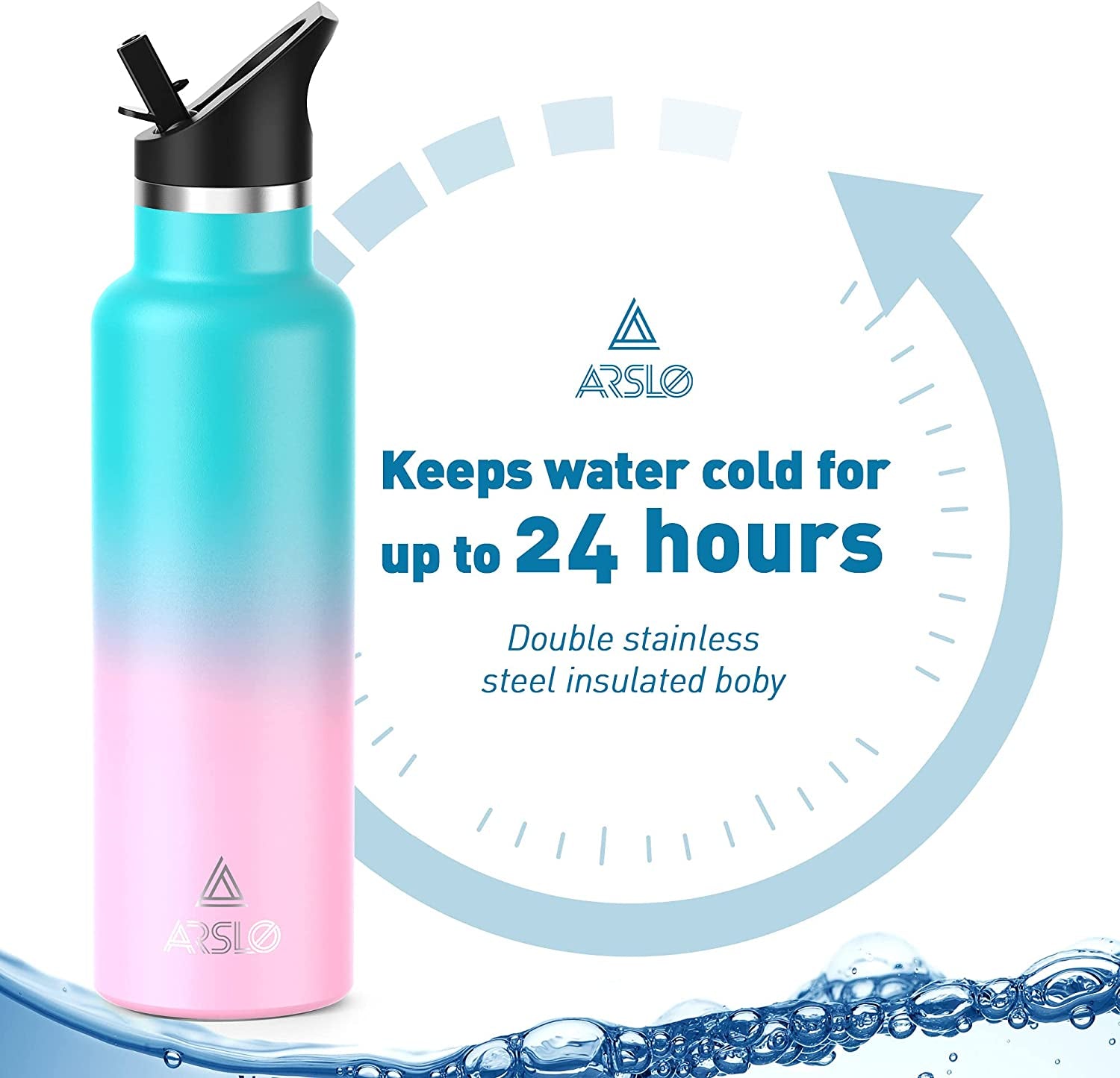 Premium Stainless Steel Double Wall Vacuum Insulated Water Bottle with Straw Lid - Keeps Beverages Cold for 24 Hours and Hot for 12 Hours, Ideal for Hiking and Sports Activities