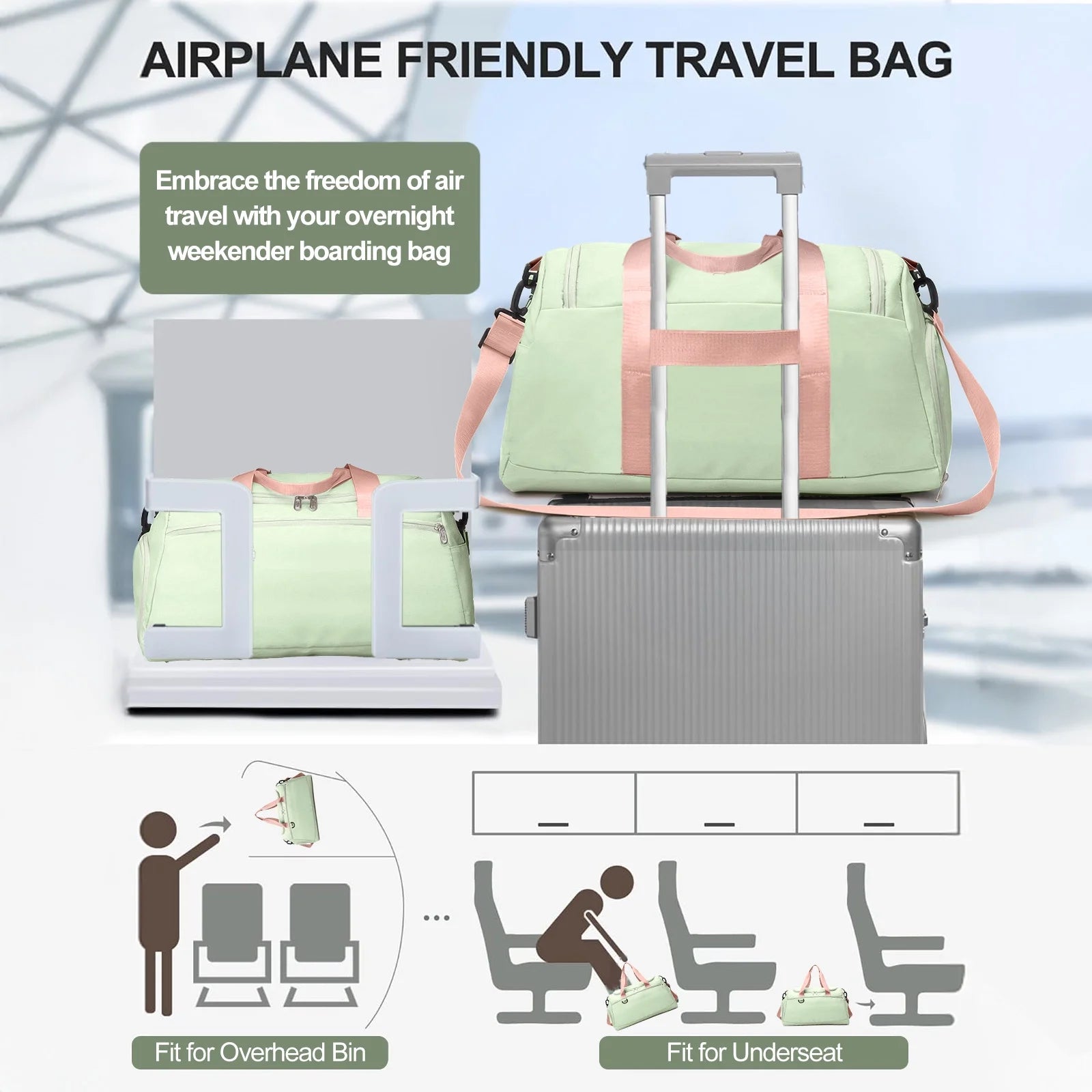 Premium Waterproof Travel Duffle Bag with Shoe Compartment and Wet Pocket for Gym, Sports, Weekend Getaways, and Yoga - Green