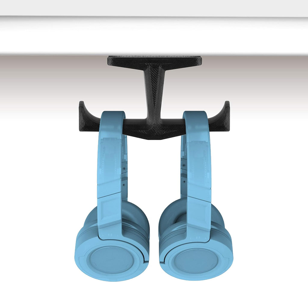 Bigt Dual Headphone Stand (2-Pack) - Under Desk Hanger for Headphones, Gaming Headsets, and Mobile Accessories, Adhesive Installation, No Screws, Black