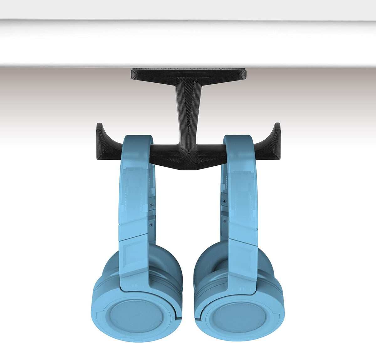 Bigt Dual Headphone Stand (2-Pack) - Under Desk Hanger for Headphones, Gaming Headsets, and Mobile Accessories, Adhesive Installation, No Screws, Black