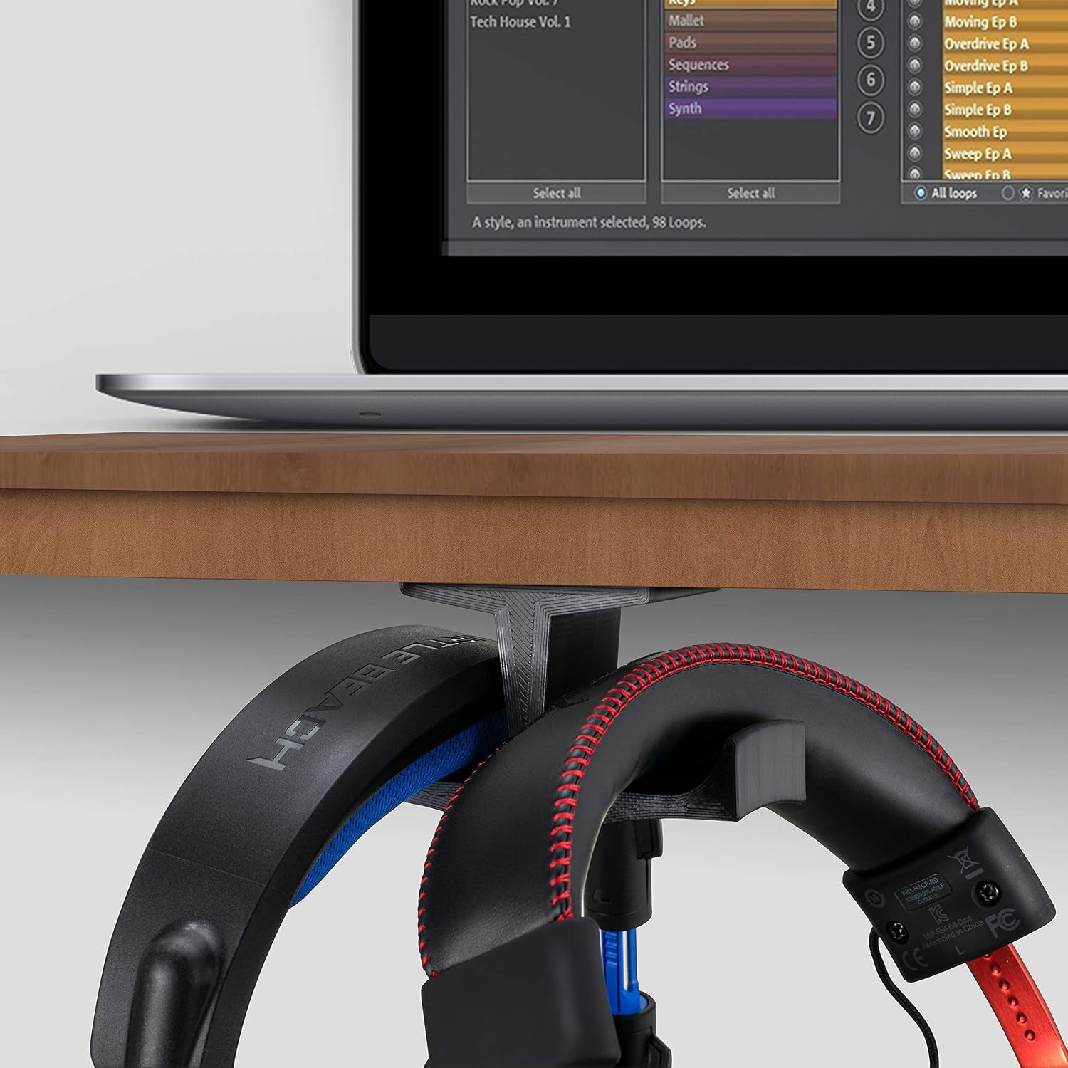 Bigt Dual Headphone Stand (2-Pack) - Under Desk Hanger for Headphones, Gaming Headsets, and Mobile Accessories, Adhesive Installation, No Screws, Black