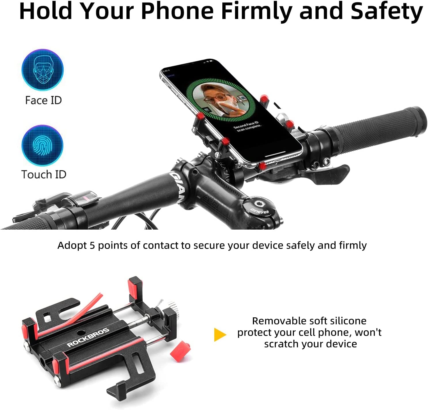 Premium Motorcycle Phone Mount with 5-Claw Lock Anti-Shake Design, Aluminum Alloy Construction, 360° Rotatable, Silicone Padded Grip, Compatible with 4.7" to 7" Smartphones (Width up to 95mm/3.7 inches)