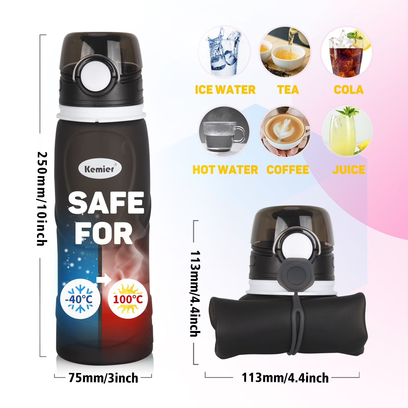Collapsible Silicone Water Bottle - 750ML Leakproof, BPA-Free, Reusable Travel Bottle for Sports, Outdoor Activities, Gym, Camping, and Hiking