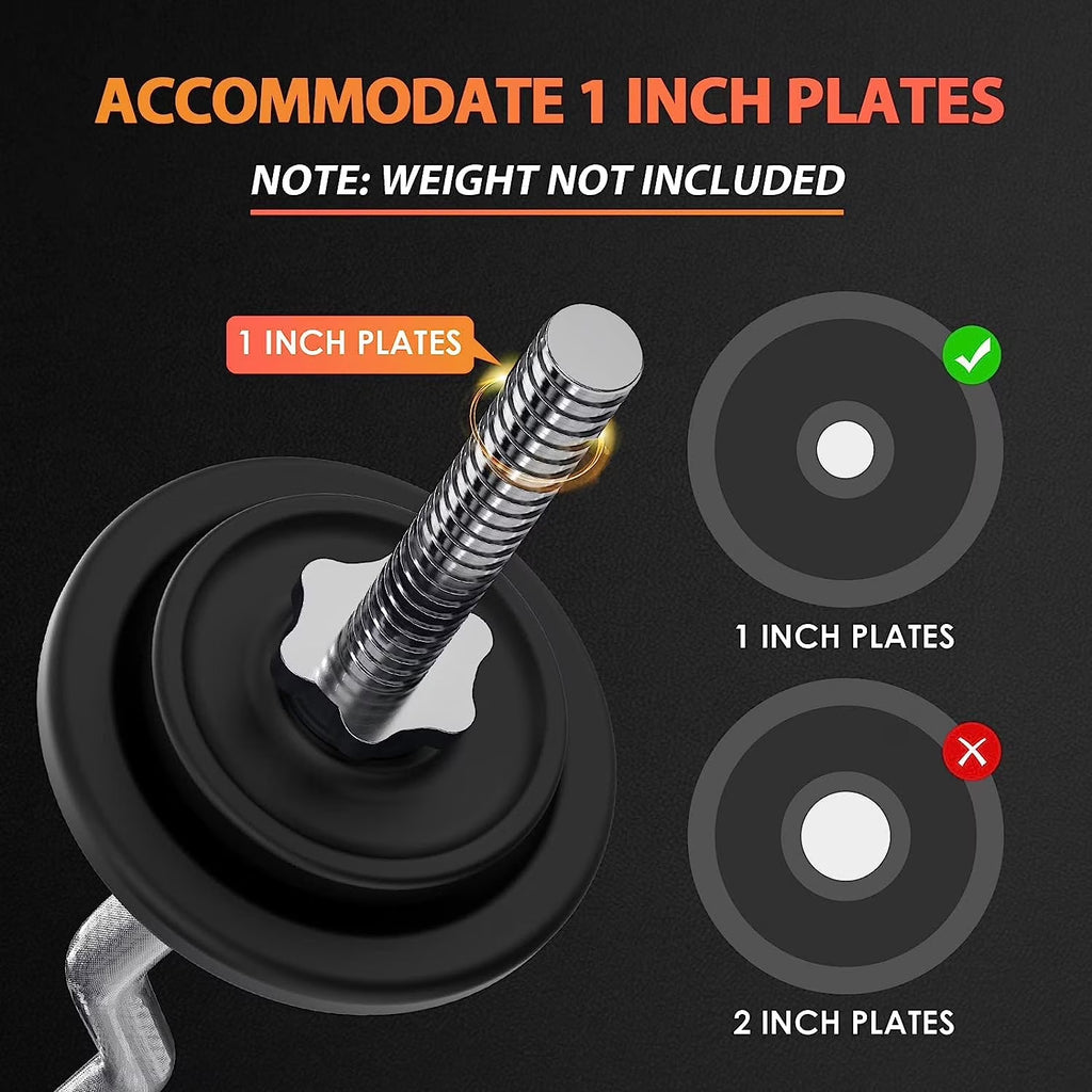 47-Inch Curl Bar with Collars for Standard 1-Inch Weight Plates, 440-Pound Weight Capacity, Silver Finish