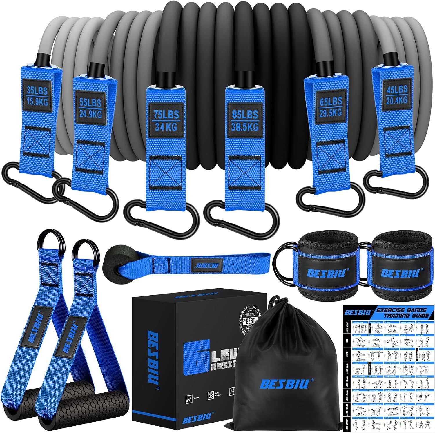 Heavy-Duty Resistance Bands for Strength Training - 300Lbs/360Lb/420Lb with Handles, Door Anchor, and Ankle Straps - Home Gym Fitness Equipment for Men