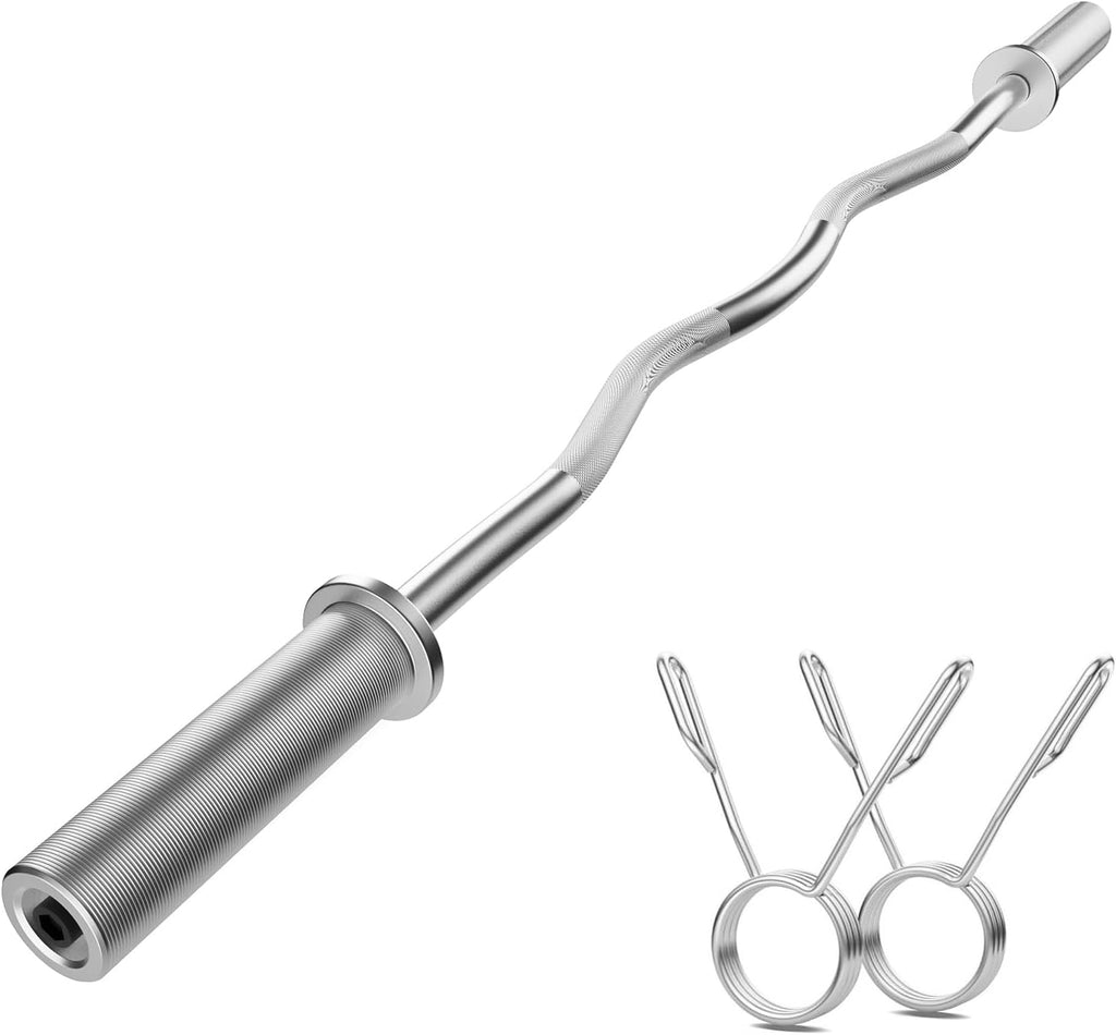 Curl Bar Weightlifting Bar - 47" Carbon Steel Barbell for Bench Press, Powerlifting, and CrossFit Training, 350 lbs Max Load Capacity, Ideal for Home Gym Use