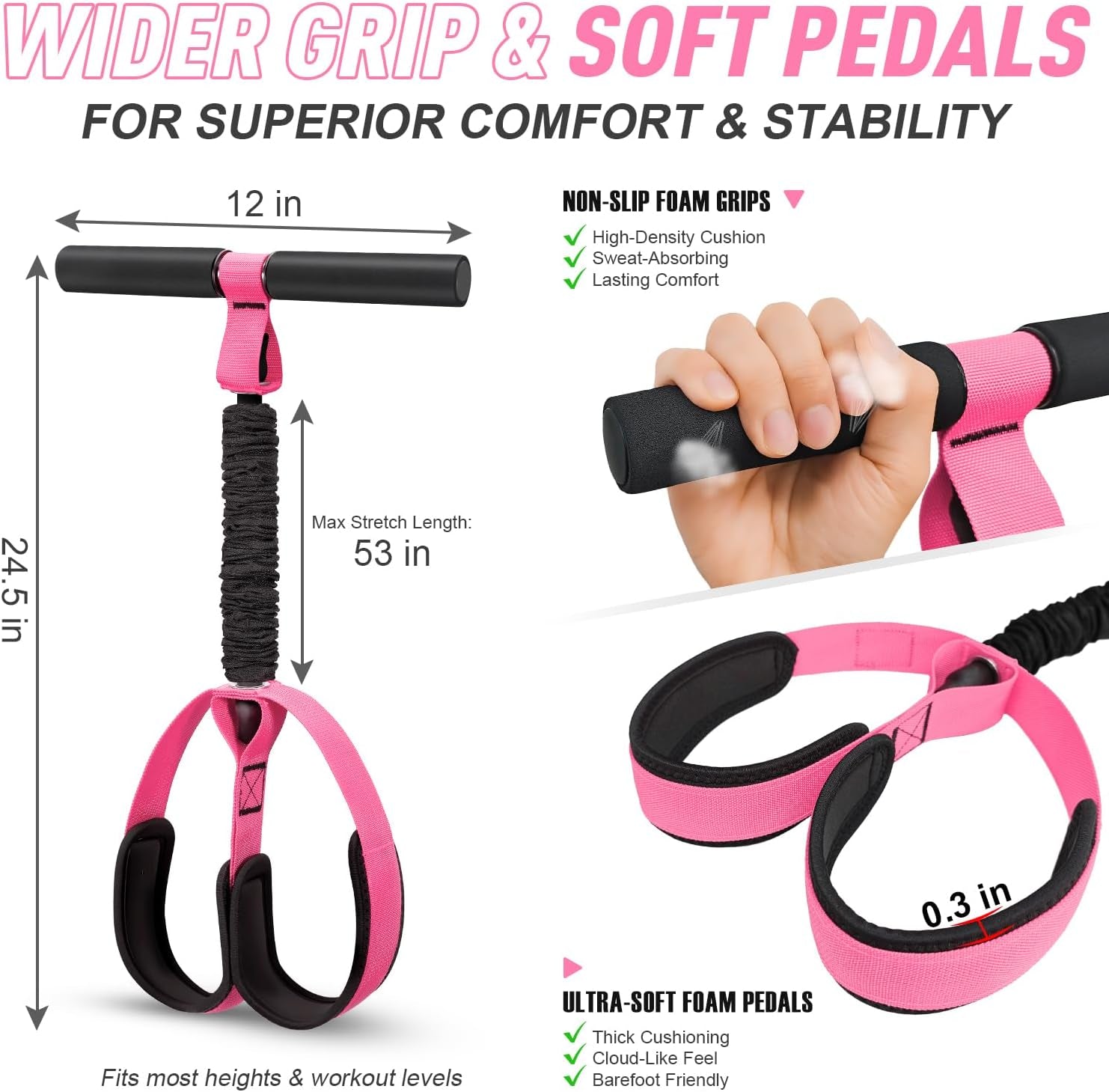 Enhanced Pedal Resistance Band with Ergonomic Handle, Durable Thickened Latex Tubes, and Soft Foam Foot Pedal for Comprehensive Core, Abdomen, Waist, Arm, and Leg Exercises, Ideal for Physical Therapy
