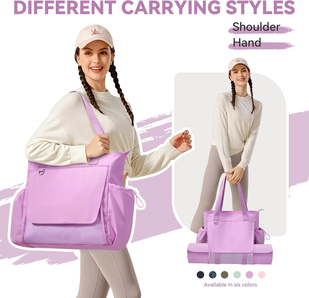 WLLWOO Women's Thick Yoga Mat Bag with Breathable Mesh and Wet Pocket Gym Tote